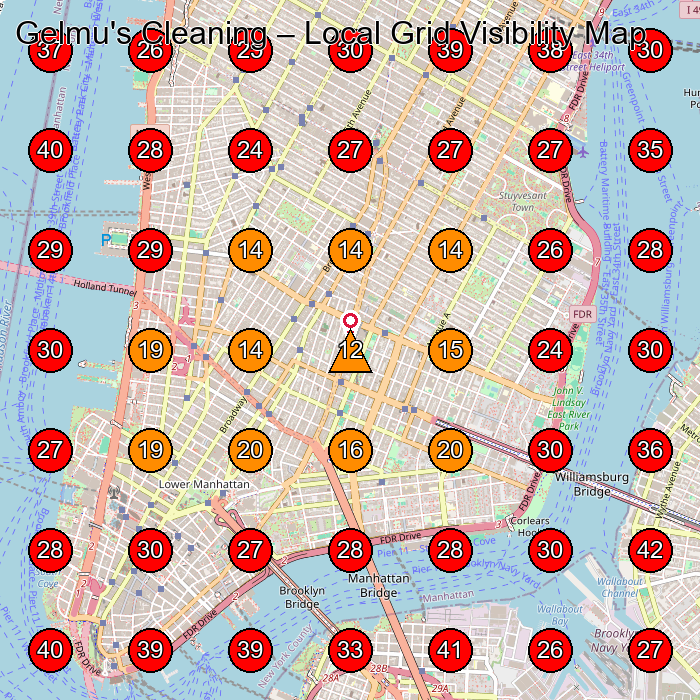 Gelmu's Cleaning GeoGrid visibility map for Servia§Os De Faxina in New York